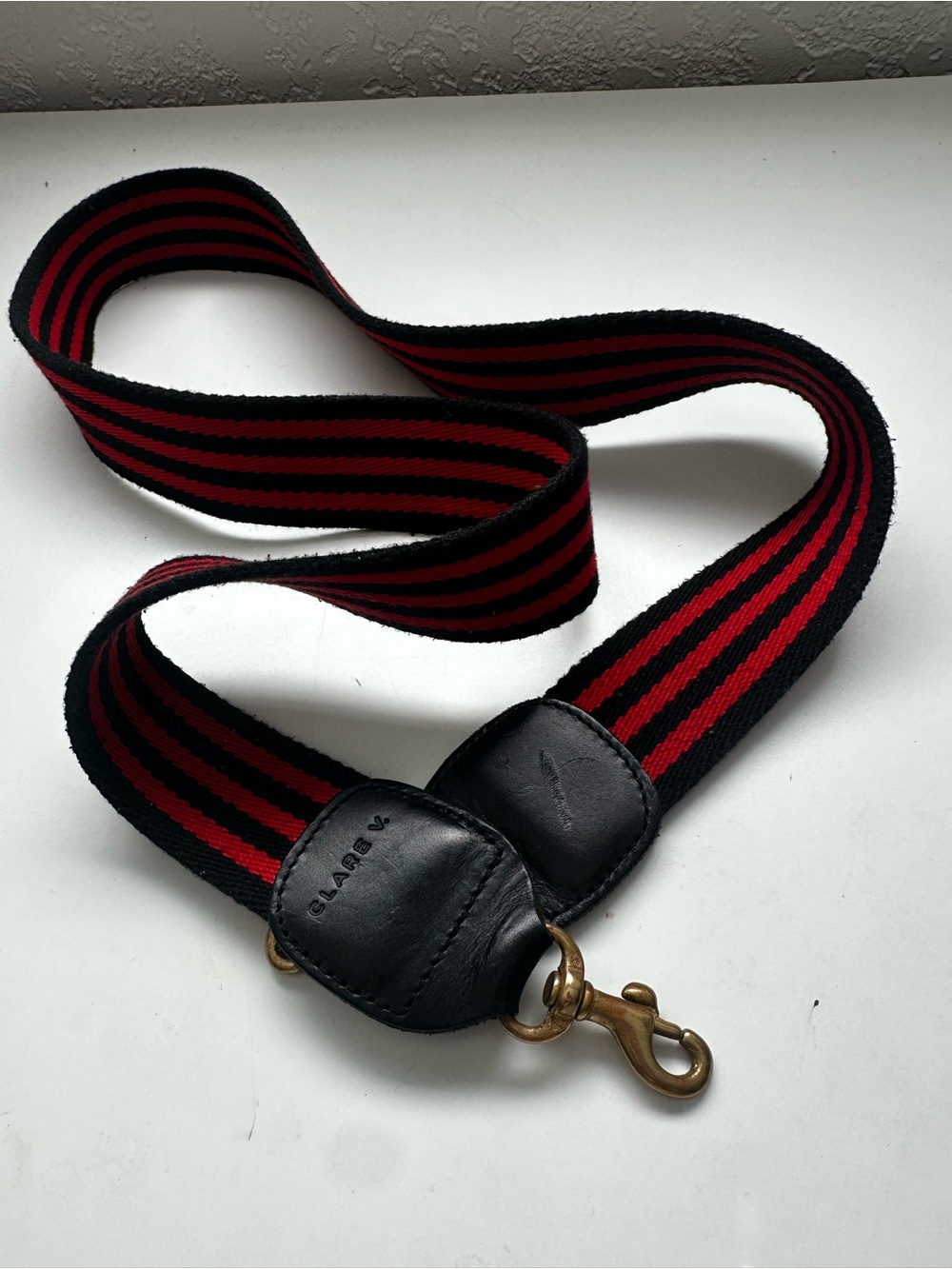 Clare V Black and Red Striped Crossbody Strap